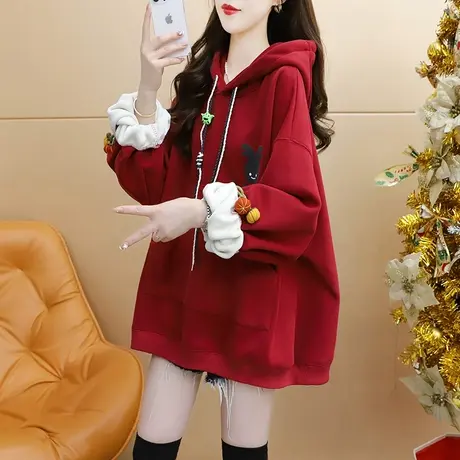 加绒加厚连帽卫衣外套女2023新款秋冬爆款洋气减龄宽松设计感上衣图片