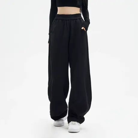 复古纯色运动女春秋款2023新款垂感显瘦显腿长直筒裤宽松拖地长裤商品大图