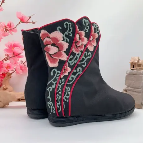 【丹屏】民族风千层底布鞋时尚女单靴侧拉链内增高单靴商品大图