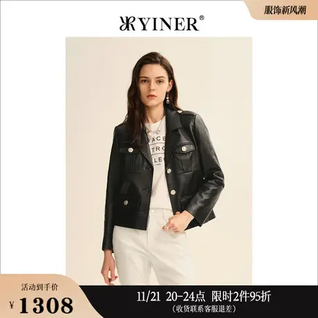 YINER音儿线上专选女装秋季短款宽松真皮绵羊皮衣机车外套高级感商品大图