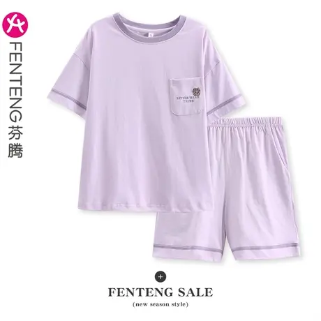 芬腾情侣睡衣女纯棉夏季短袖薄款韩版青年男士休闲全棉家居服套装商品大图