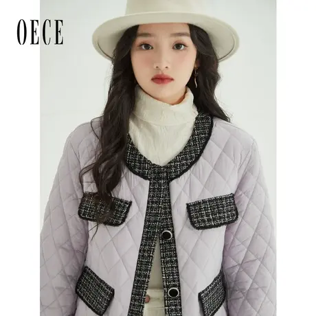 Oece高级感小香风棉衣冬季新款女装羽绒棉服气质短外套小个子商品大图