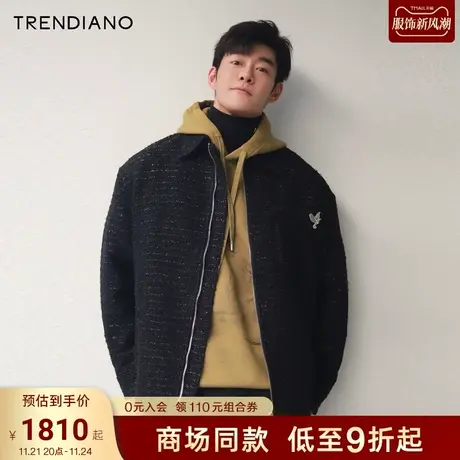 TRENDIANO官方流苏小香风绵羊毛微阔呢料外套男潮2023新款冬季商品大图