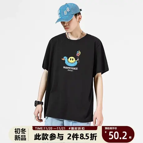 oversize潮牌t恤男夏天ins风复古卡通笑脸内搭短袖不一样的情侣装商品大图
