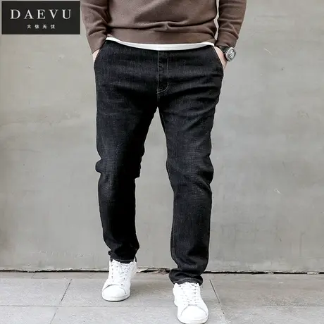 冬新款抓绒加厚黑色弹力水洗大号潮胖小脚加肥加大码男士牛仔裤商品大图