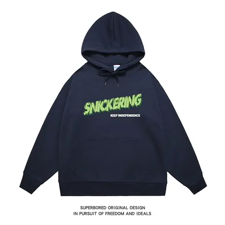 美式高街复古嘻哈字母印花男装2023新款秋冬季连帽宽松休闲卫衣商品大图