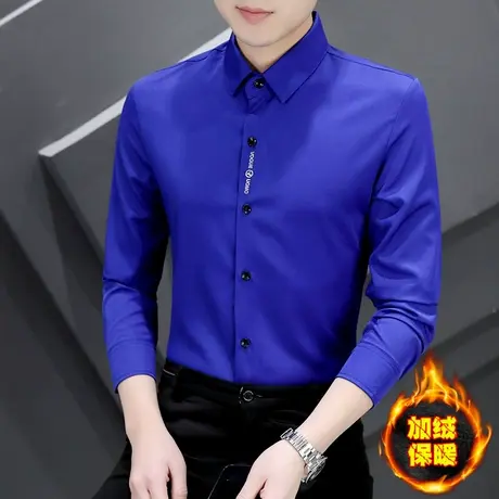 秋冬季高级感白衬衫男士长袖保暖衬衣商务休闲加绒加厚打底衫上衣商品大图