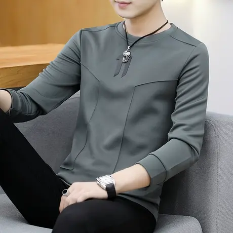 春秋季男士长袖T恤薄款圆领修身打底衫卫衣外套小衫男装秋衣上衣商品大图