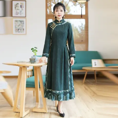 筠雅奥黛旗袍中国风连衣裙女收腰显瘦民国复古气质日常裙子22J236图片