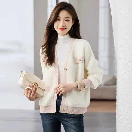 时尚气质外套2023年秋季新款温柔长袖短款V领百搭开衫上衣商品大图