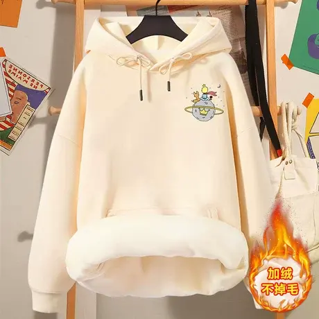 加绒加厚卫衣女连帽冬季外套2023新款韩版宽松学生秋冬上衣ins潮图片