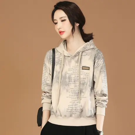 韩潮袭人复古连帽长袖渐变色休闲卫衣女2024春装新款字母印花上衣图片