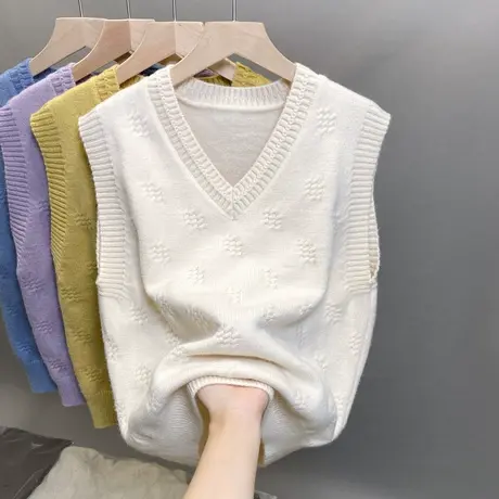 2023秋季新款马甲背心外套坎肩针织衫女士毛衣V领宽松马夹外穿女商品大图