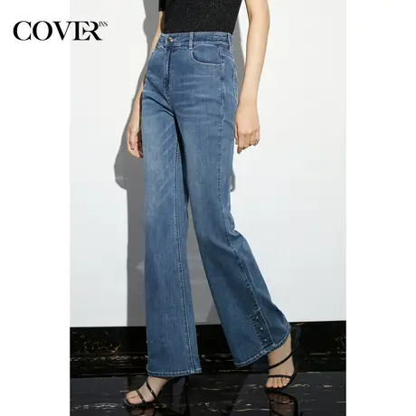 COVER夏季竹节纱高弹开叉喇叭牛仔裤商品大图