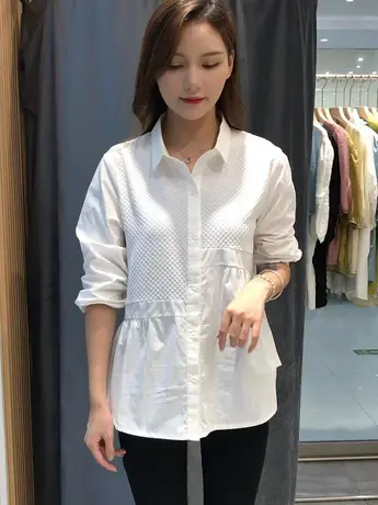 2023秋季新款不规则设计感拼接衬衫女polo领宽松休闲衬衣百搭上衣商品大图