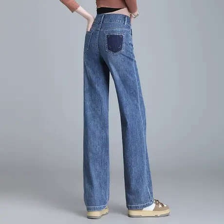 牛仔阔腿裤女宽松显瘦2023新款高腰小个子直筒拖地裤子牛仔裤长裤图片