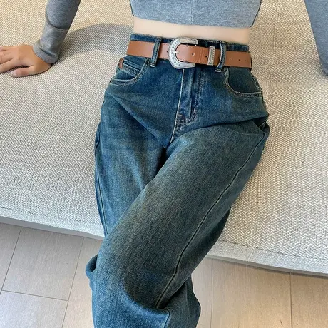 窄版阔腿牛仔裤女春秋2023年新款高腰显瘦垂感长裤宽松直筒裤子女商品大图