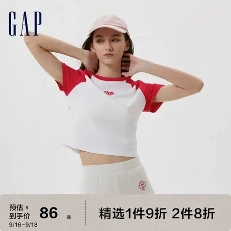 Gap女装夏季2023新款LOGO撞色修身短袖T恤659482休闲短款轻薄上衣图片