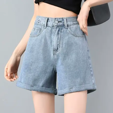 高腰牛仔短裤女宽松2023年夏季新款薄款直筒显瘦a字裤翻边热裤潮商品大图