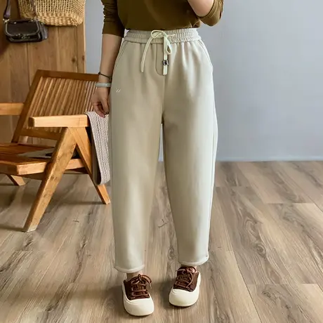 dza 高腰显瘦冬季长裤加绒休闲裤子女宽松阔腿哈伦裤百搭运动卫裤图片