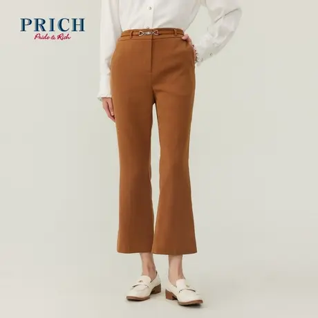 PRICH商场同款裤子新品秋冬新款精致金属扣腰带微喇直筒裤子女商品大图