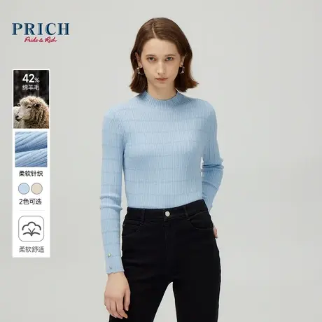【绵羊毛】PRICH秋冬新款针织衫圆领修身半高领针织打底衫女商品大图