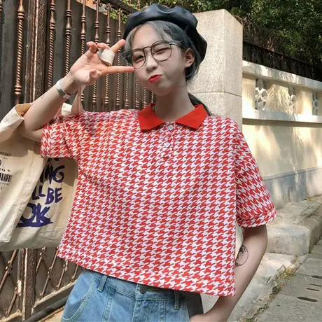 网红ins超火短袖t恤女2020短款宽松韩版学生原宿风polo衫上衣夏潮商品大图