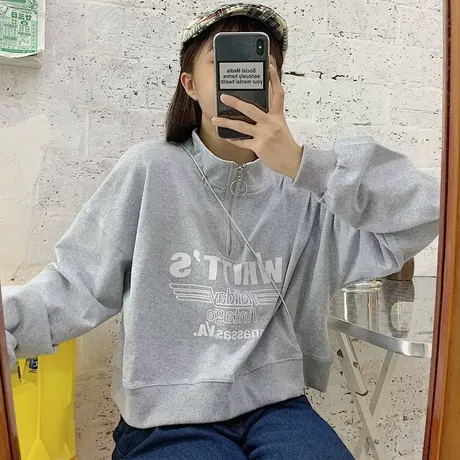 网红卫衣女夏薄款宽松韩版bf慵懒风ins超火cec拉链短款上衣外套潮商品大图