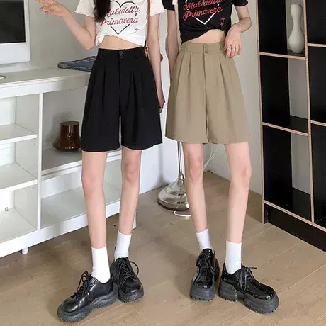 五分裤夏季女薄款雪纺西装短裤高腰宽松直筒休闲阔腿a字5分中裤子图片