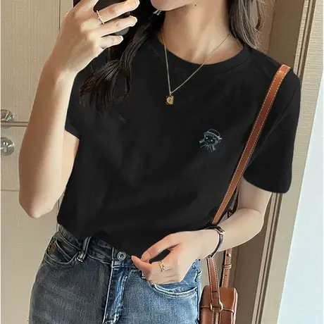 ins潮牌黑色短袖t恤女2023新款夏季纯棉半袖宽松打底体恤辣妹上衣图片