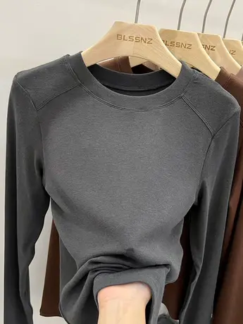 欧货低圆领打底衫女秋冬内搭新款洋气羊绒软糯修身上衣长袖t恤女商品大图