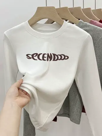 仿棉长袖t恤女2023新款秋冬季加绒内搭打底衫加肥加大码时尚女装商品大图