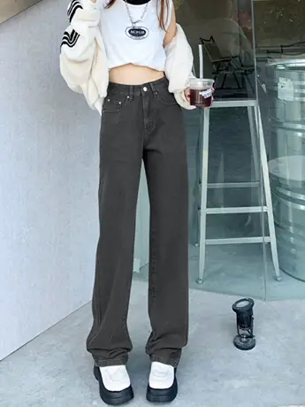 清仓捡漏通勤百搭新款设计感阔腿牛仔裤显瘦高腰直筒牛仔裤女潮图片