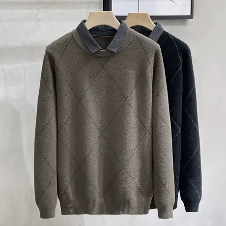 假两件针织衫男秋冬季商务高端衬衫领线衣打底衫男士毛衣2023新款商品大图