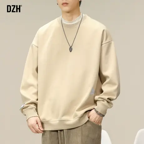 男士杏色美式重磅卫衣男圆领春秋潮牌休闲长袖上衣男款外套秋装潮商品大图