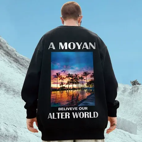 欧美高街潮牌无帽加绒卫衣男潮ins胖子宽松潮流圆领加肥加大码潮图片