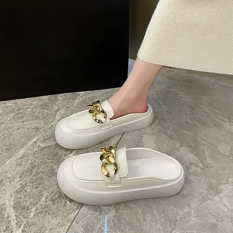 外穿懒人包头半拖鞋女夏新款2024休闲平底防滑百搭法式拖鞋护士鞋商品大图