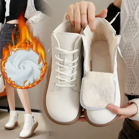 白色短靴女加绒高帮小棉鞋冬季宽松脚肿孕妇鞋2022新款运动小白鞋商品大图
