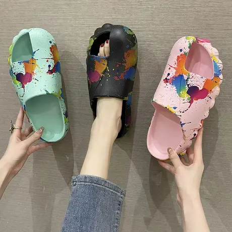 洞洞鞋女夏季ins潮时尚涂鸦厚底防滑包头半拖鞋网红外穿沙滩凉拖商品大图