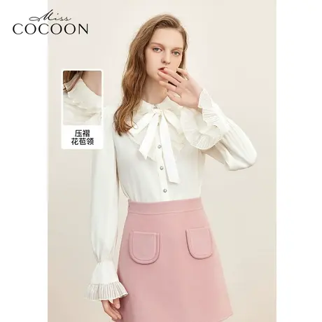 missCOCOON法式荷叶边衬衫女2023秋季新款复古宫廷风冬装内搭上衣商品大图