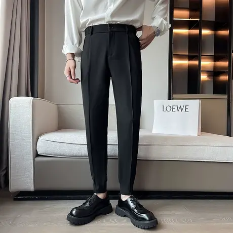 秋季时尚休闲纯色男士小西裤百搭韩版修身潮牌潮流ins青年束腿裤商品大图