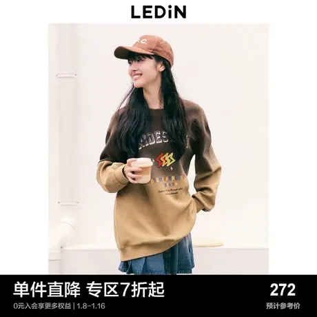【商场同款】乐町复古时尚圆领卫衣套头衫彩字吊染卫衣C2CRD4122商品大图