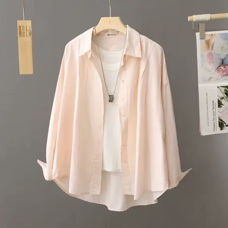 软奶粉色宽松休闲洋气衬衫女式春秋装温柔风叠穿衬衣搭男友风上衣图片