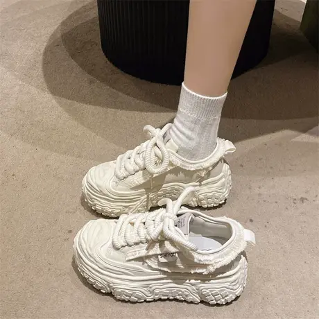 帆布鞋女松糕厚底运动女鞋春秋2024新款舒适轻便休闲百搭小白鞋潮图片