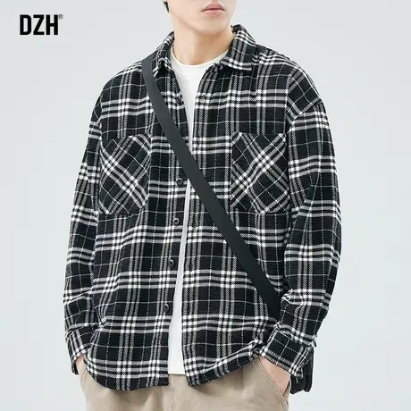 男士美式格子衬衫男长袖春季高级感工装衬衣外套男款2024年新款潮商品大图