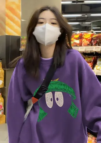 紫色圆领卫衣女高级感春秋薄款小个子宽松慵懒风oversize套头上衣商品大图