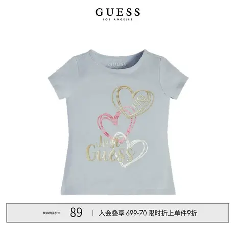 【38上新季】GUESS2023新款童装女童心形印花T恤圆领短袖上衣图片