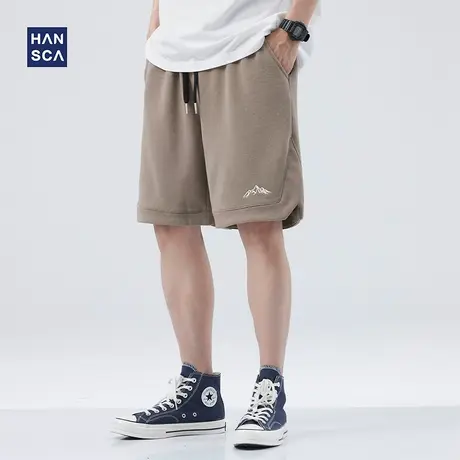 hansca运动短裤男美式复古夏季新款潮牌大码直筒阔腿休闲五分裤子商品大图