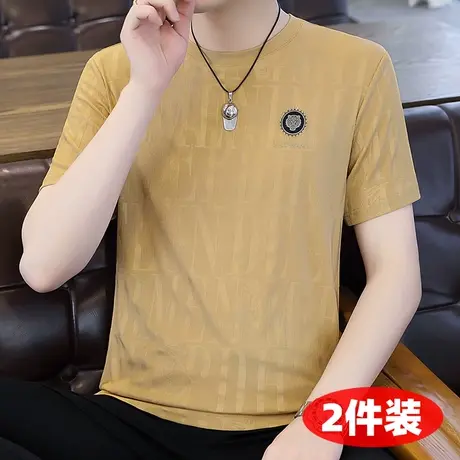 高档烫钻冰丝男士短袖t恤加肥加大码速干透气运动半袖体恤上衣服商品大图