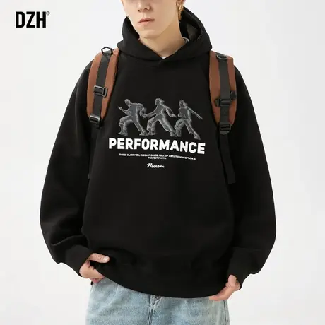男士黑色连帽卫衣春秋男宽松上衣情侣装男装外套2024新款美式重磅商品大图